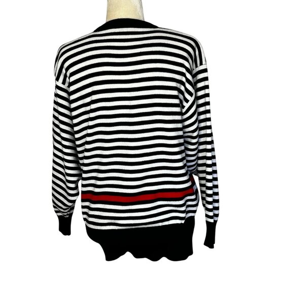 Vintage 80s Dolman Sleeve Stripe Sweater Oversized Graphic Black White Red - Picture 3 of 9